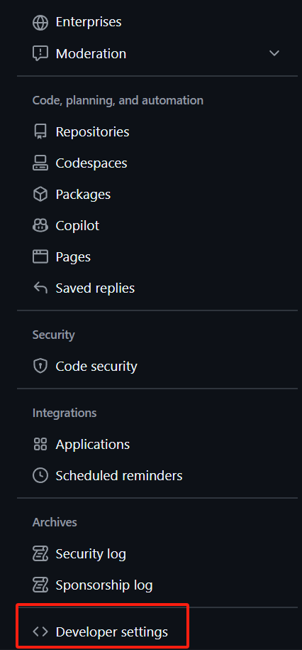 Developer settings